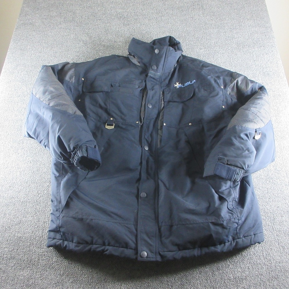 FUBU The Collection Jacket Mens 2XL Blue Down Puffer Full Zip Rap Hip Hop Y2K